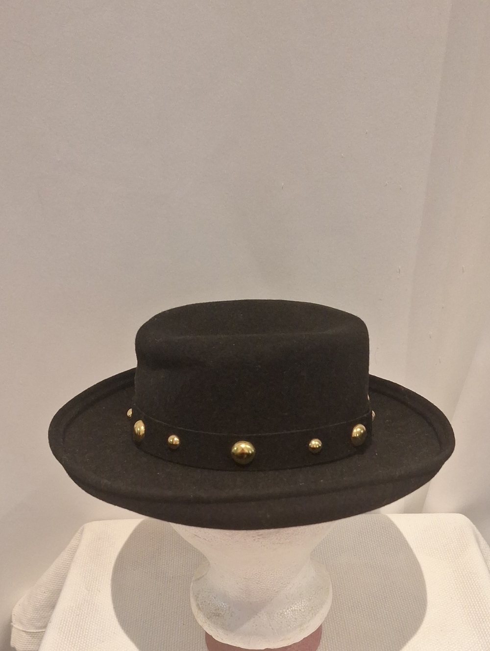 Bollman Hat Co. Doeskin Black Felt Bolero Hat with Gold Stud Trim